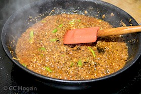 Add water and chillies and fly till the water evaporates.